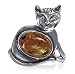 Lovely Cat Baltic Amber Brooch .925 Sterling Silver Pin 38 MM Long and 38 MM Wide