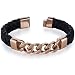 Mens Black Woven Leather Rose Gold Plated Steel title=