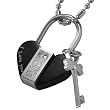 Heart Shaped Lock with Key Cubic Zirconia Black and Silver Tone Stainless Steel Pendant Necklace Heart Shaped Lock with Key Cubic Zirconia Black and Silver Tone Stainless Steel Pendant Necklace