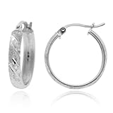 Sterling Silver Tarnish-Free Diamond-Cut Small Hoop Earrings (0.9