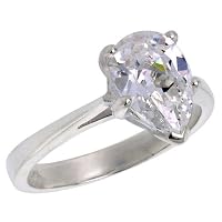 Sterling Silver 1 1/2 Carat Size Pear Cut Cubic Zirconia Solitaire Bridal Ring (Available in Sizes 6 to 10) size 10
