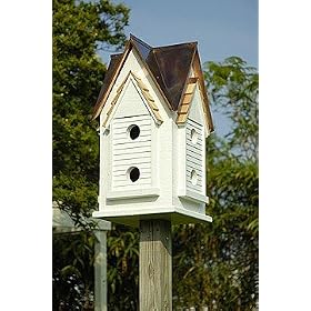 Victorian Mansion Birdhouse, Verdigris Copper Roof by