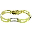 14k Gold and White Gold Rhodium Bonded Linked Bracelet With Alternating Wavy Rectangle Links of Goldtone and Channel Set Round Cut Clear CZ in Goldtone
