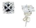 Sterling Silver 7 mm (2.0 Carat Size each) Square Princess Cut CZ Stud Earrings