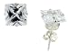 Sterling Silver 7 mm (2.0 Carat Size each) Square Princess Cut Cubic Zirconia Stud Earrings