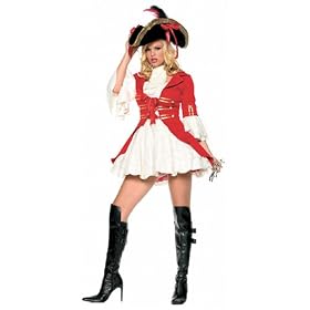 Sexy Pirate Captain Booty Red Overcoat Dress Costume