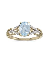10k Yellow Gold Oval Aquamarine And Diamond Ring