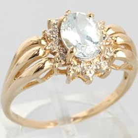14K Yellow Gold Aquamarine and Diamond Ring - OldCities Estate Jewelry by 