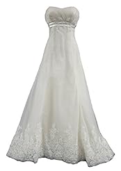 A-line Strapless Organza/Satin Empire   Waistline Shirred Lace Floor Length Wedding Dress  with a Cathedral Train  With a Ribbon 