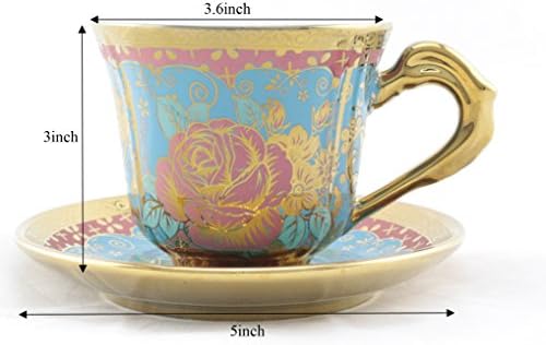 Sanjee Ceramic Ambilight Porcelain Tea Sets 15 Pieces Flora Shining Style Melon Red,set of 6 (Sky Blue),15E3(Set)