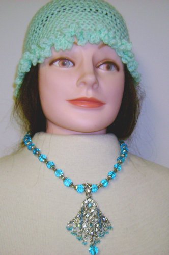 Click here to buy Np31, Large Jade Beaded Small Quartz Long Chain Necklace with Matching Pendant and Earrings for....
