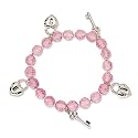 Silver-tone Beaded Pink Crystal and Charms Stretch Bracelet