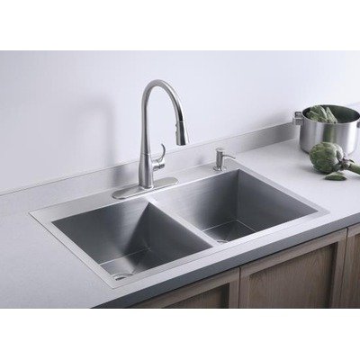 Vault Undermount Double Kitchen Sink Faucet Drillings: One Hole