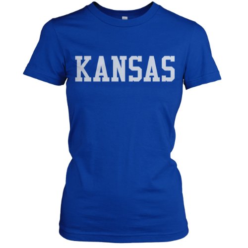 Kansas Collegiate Ladies Fine Jersey T-Shirt (White), Royal Blue, L