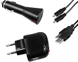 mumbi SET 4in1 Zubehör LG Optimus P920 P990 E900 7 E720 P500 u.a.: 1 x USB Netzteil Ladegerät / 1 x KFZ Ladekabel / 2 x USB Datenkabel