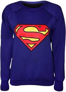 Papermoon - 'Superman' Imprimé Comique Pullover Top Avec Manches Longues - Bleu - 36-38