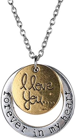 Pendant Necklace Two-Toned Silver "forever in my heart" with Gold Flashed "I Love You" 23.6" Plus Luxury Champaign Jewelry Case