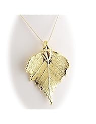 Gold Plated Birch Real Leaf Pendant Sterling Silver Serpentine Chain Necklace
