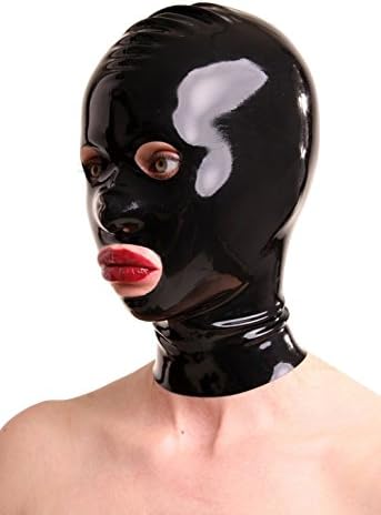 ECOSPLAY Latex Rubber Mask Hood with Eye Mouth and Nostril Holes (Large, Black)