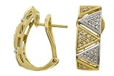 14K Two Tone Gold and Diamond Triangle Pattern Earrings