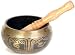 Om Mani Padme Hum Singing Bowl Embossed with Five Dhyani Buddhas Inside - Brass and Wood