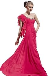 A-line One Shoulder Corset   Waistline Beaded Pleated Cocktail Floor Length Polyester/Satin Evening Dress/Homecoming Dress/Pageant Dress/Prom Dress/Party Dress/Wedding Dress 