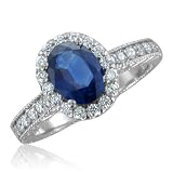 Vintage Inspired Natural Sapphire Diamond Engagement Ring in 18k White Gold Halo Ring (G, SI1, 2.09 cttw), 8x6mm, Certificate of Authenticity