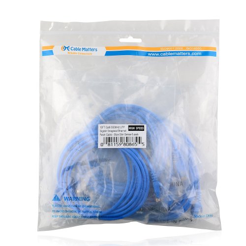 Cable Matters 5-Pack, Cat6 Snagless Ethernet Patch Cable in Blue 10 Feet