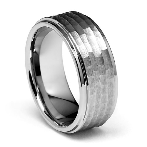 9mm Hammered Men's Tungsten Wedding Band