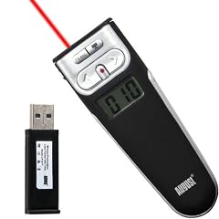 August LP107T - Wireless Presenter mit Rote Laserpointer - Schnurlos Powerpoint (2.4GHz RF) Fernbedienung mit N�chste/Vorige Folie Tasten und Vibrationsalarm / Timer - Fernsteurung Reichweite: 15m - Batteriebetrieben (2xAAA Ink.)