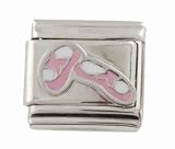 SilverBin Enamel Paint Pink Ballet Toe Shoes Stainless Steel Italian Charm Link