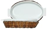 Woven Rattan Oval Basket with White Ceramic Au Gratin Liner 13 3/4"L x 8 3/4"W x 3 1/4"H