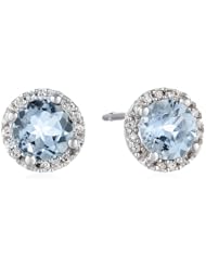 White Gold Diamond (0.07cttw, G-H Color, I2-I3 Clarity) and Aquamarine Ear Pin Earrings