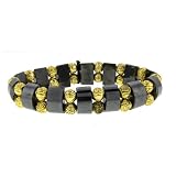 Hematite Bracelet - Tanker with Gold Colored Roses