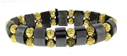 Hematite Bracelet - Tanker with Gold Colored Roses