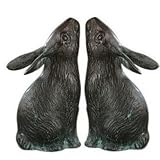 Pair of Cast Iron Rabbit Bookends 6 Inches Tall with a Verdi Gris Finish