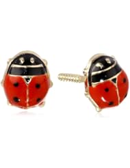 14k Yellow Gold and Red Enamel Ladybug Baby Earrings