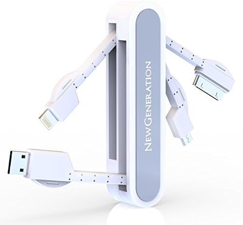 4 in 1 USB Cable - i phone, Micro, 30Pin and USB Cable - Data Sync and Battery Charge All Devices- White &amp; Silver