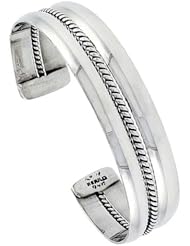 Sterling Silver Double Domed Cuff Bangle Bracelet with Rope Center 9/16 inch wide,