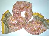 Pastel Posy Design Hand Printed 100% Cotton Anokhi Scarf with Beaded Borders, 15 inches X 60 inches
