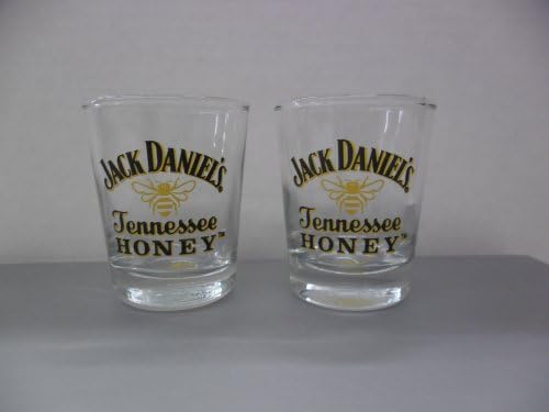 Set of 2 Jack Daniels Tennessee Honey Liqueur Whiskey Bee Logo Shot Glasses