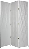 Inexpensive Tall Taller Tallest Size Room Divider Partition - 7ft. White Rattan Like Woven Fiber 3 Panel Decor Floor Screen
