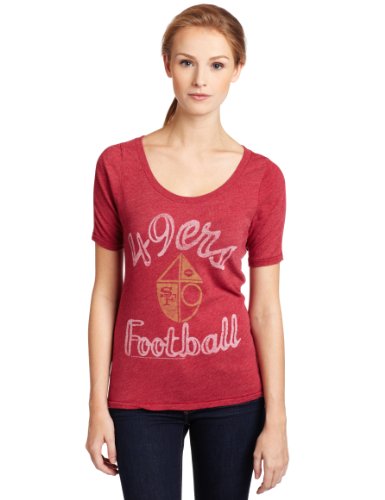 NFL Women's San Francisco 49ers Heather Vintage Thermal Sleeve Athletic Tee (Radish, Large)