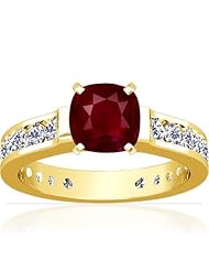 14K Yellow Gold Cushion Cut Ruby Ring With Sidestones