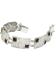 925 Sterling Silver Bracelet Bangle Filigree Unique Designer Red Garnet - Nickel Free