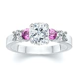 1.45 CT CUSHION DIAMOND W ROUND PINK SAPPHIRE RING 18K