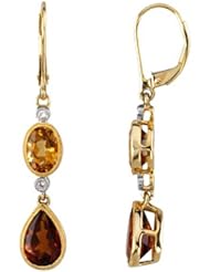 14K Yellow Gold Madeira Citrine, Citrine and Diamond Earrings -- LIFETIME WARRANTY