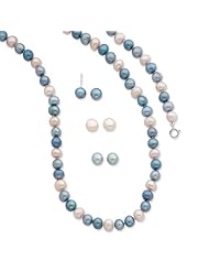 Sterling Silver Freshwater Cultured Pearl 18in Necklace 7.25in 3 Piece Bracelet