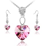 Swarovski - Boucles doreilles Rose Pink Crystal Heart & Ensemble pendentif