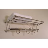 26 Brushed Satin Nickel Paris Hotel or Train Rack style Towel Shelf with Hooks